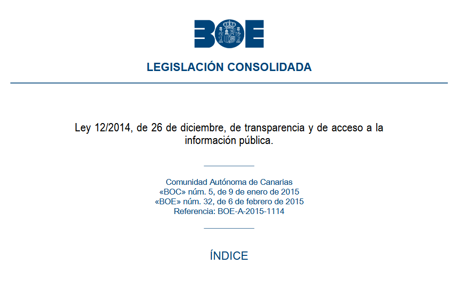 Ley 12 2014 de 26 de diciembre de transparencia y de acceso a la información pública BOE A 2015 11